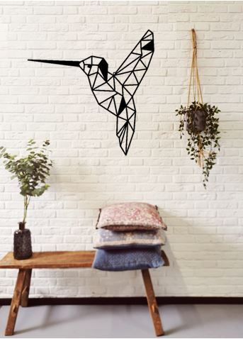 Wanddecoratie Kolibrie, 90 cm, zwart metaal
