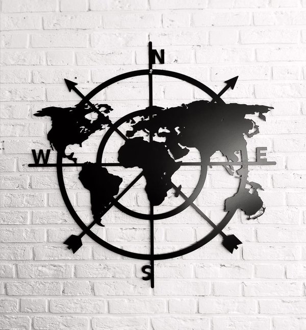 Wanddecoratie Wereldkaart, 90 cm, zwart metaal