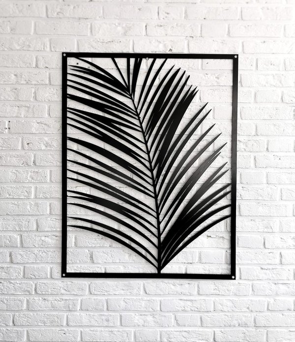 Wanddecoratie Palmblad, 90 cm, zwart metaal